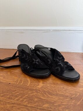 Frye Black Suede Lace-Up Slide Sandals